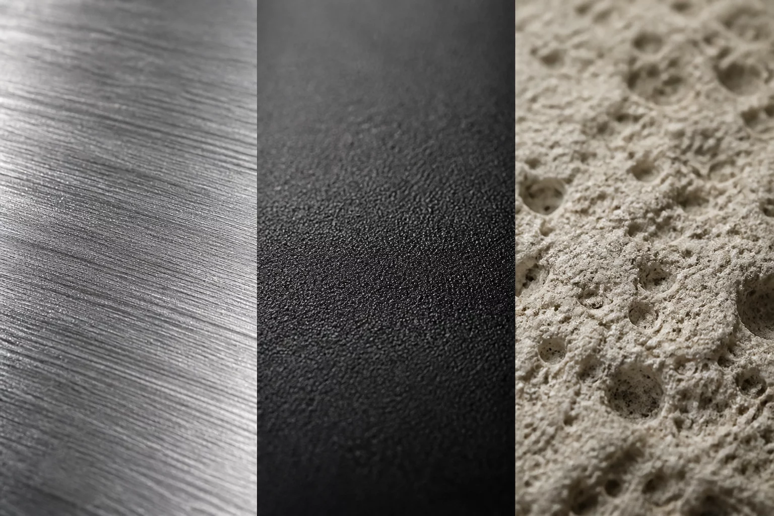 Close-up macro photography of various material textures showing grain and surface detail